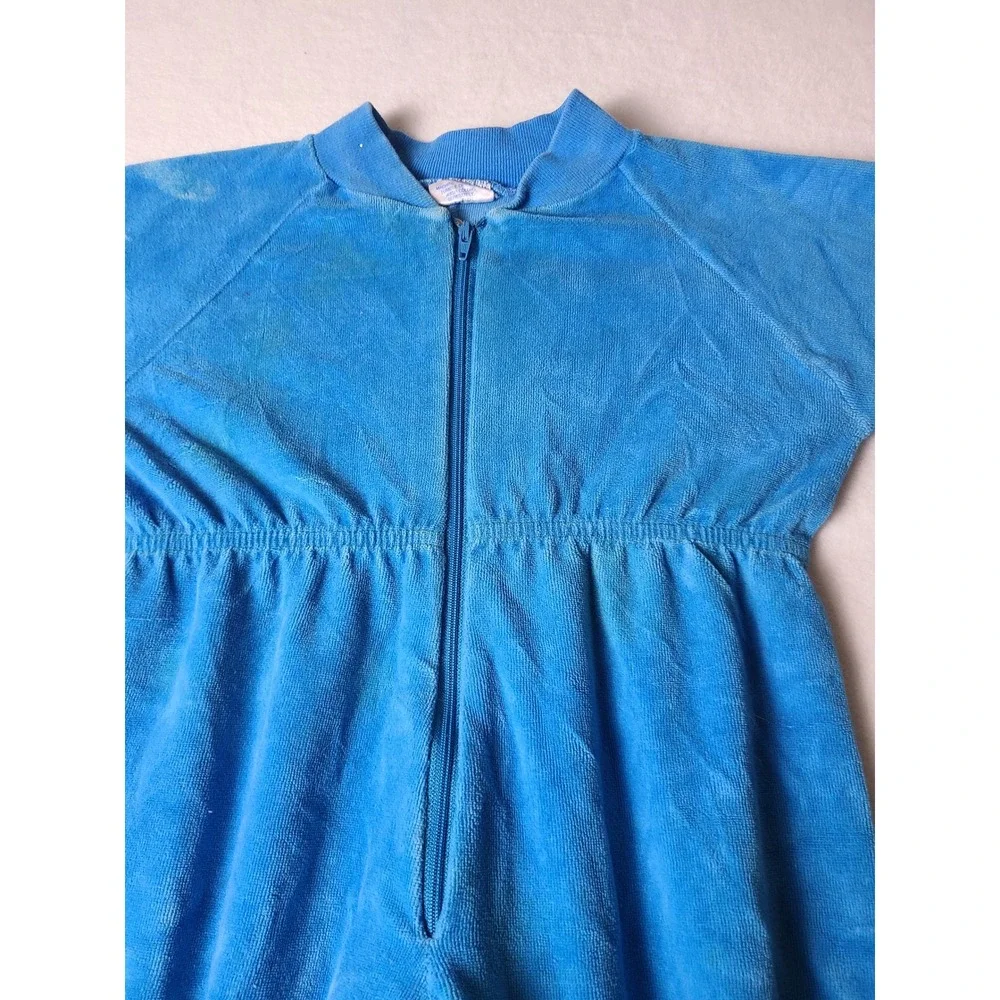 VTG Benay's Basics Footed Sleeper Kids Blue Velour Zip Up Pajamas Y2K Retro 90s